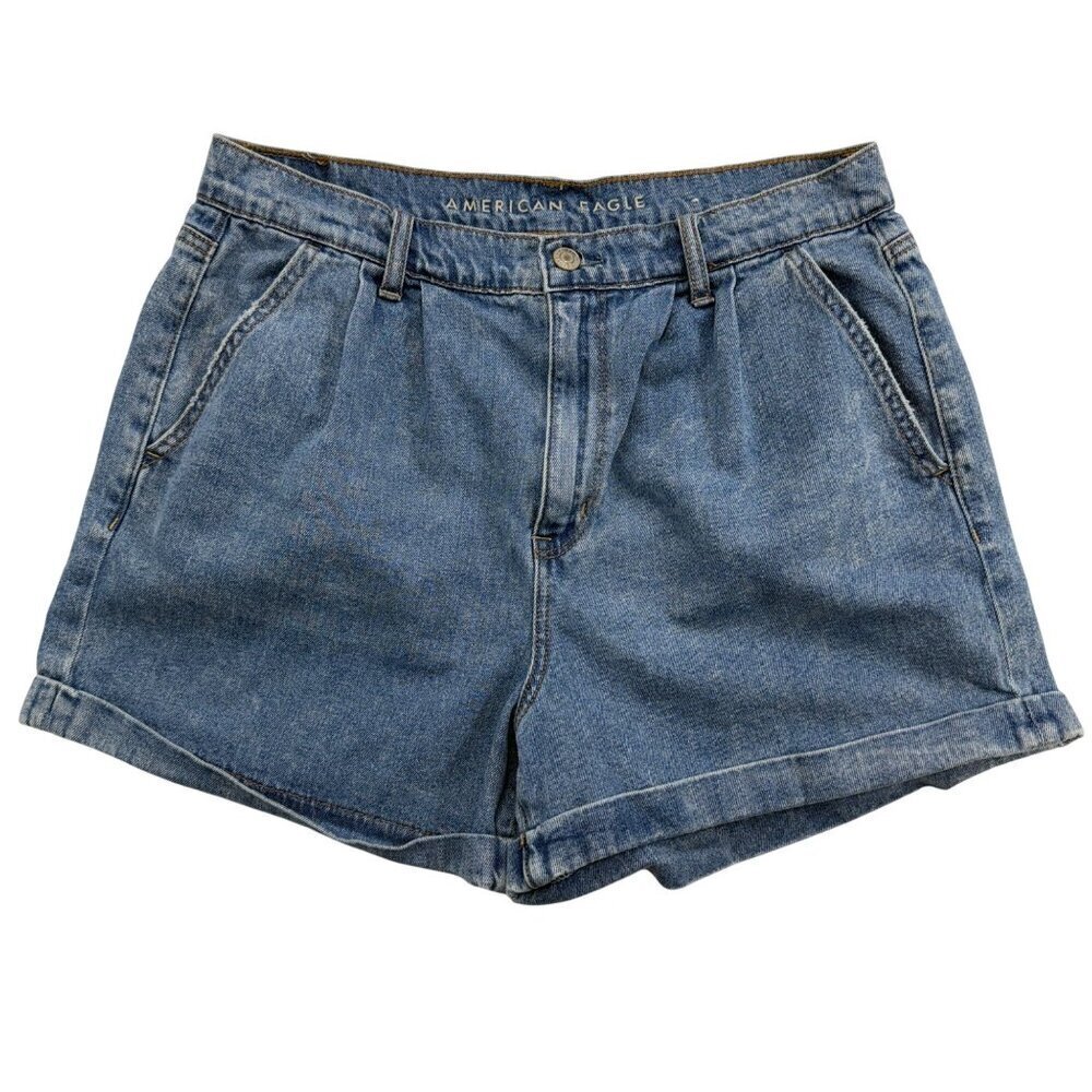 American Eagle Denim Jean Mom Shorts Cuffed Hi Rise Light Wash Y2K 90s Womens 12